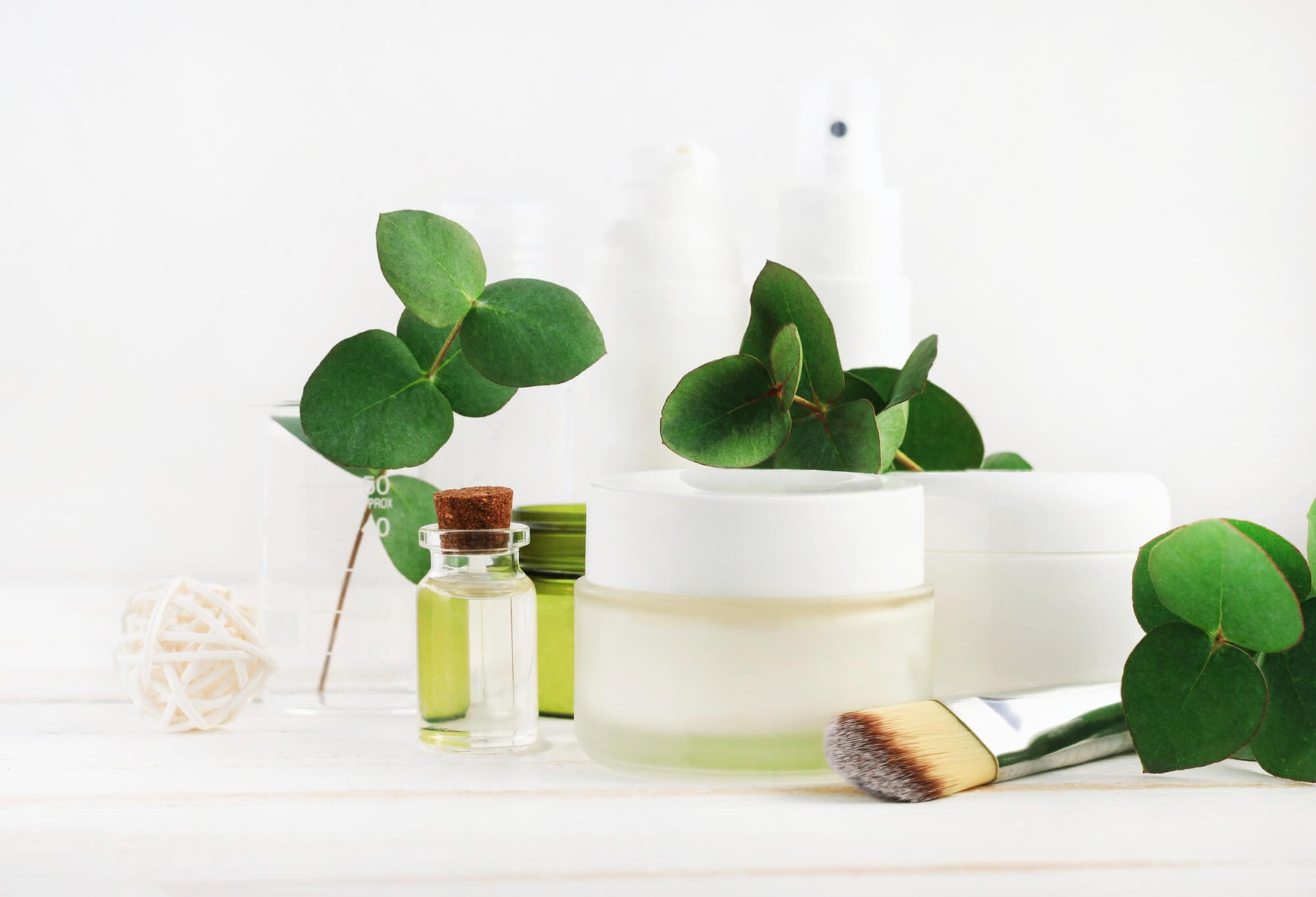 Skin care products with plant leaves